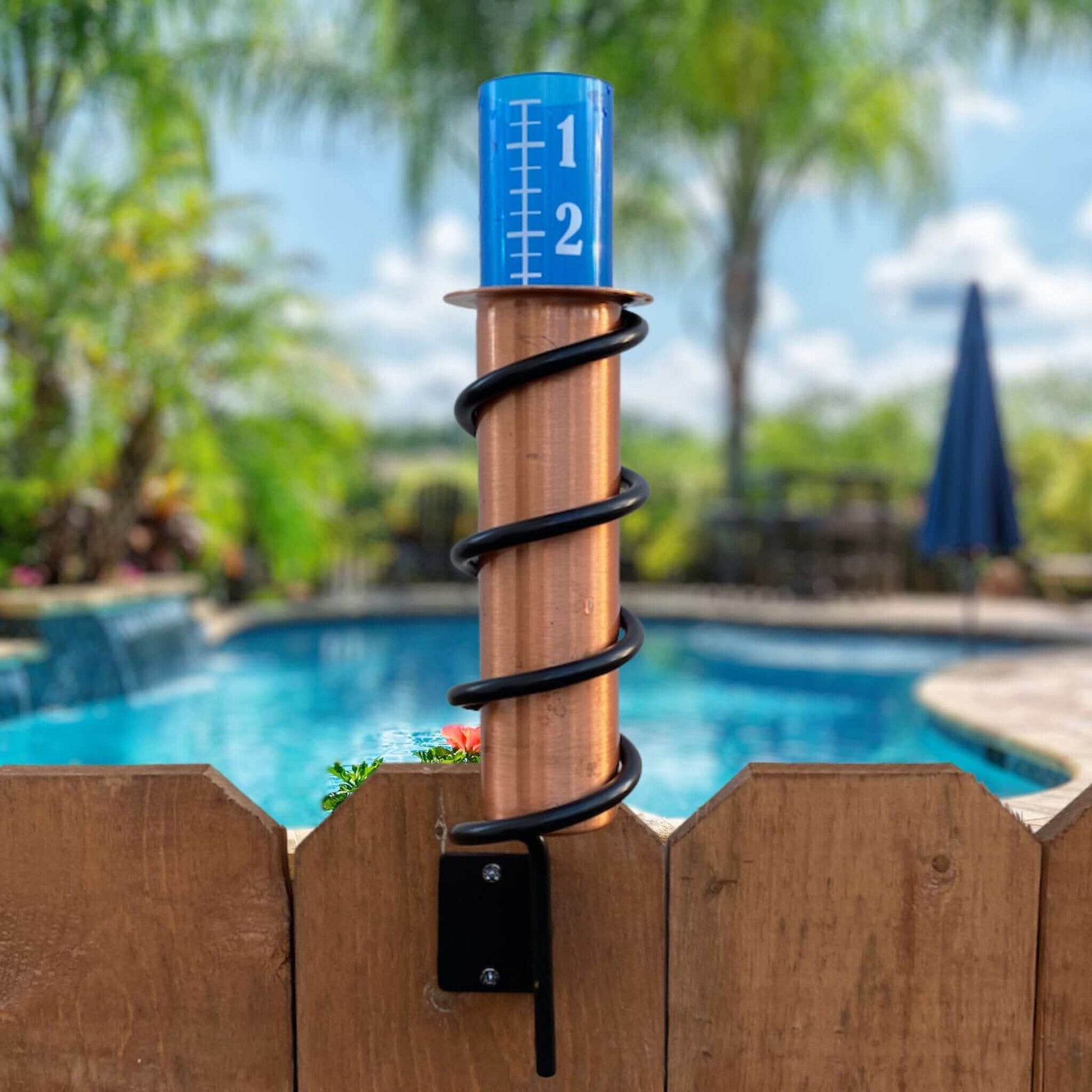 Fence Mount Copper Rain Gauge For Wood Surfaces Or Posts - World's Coolest Rain Gauge Co.