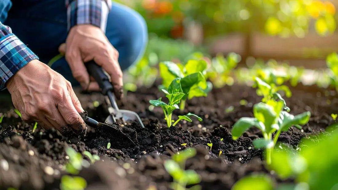 man working soil in garden