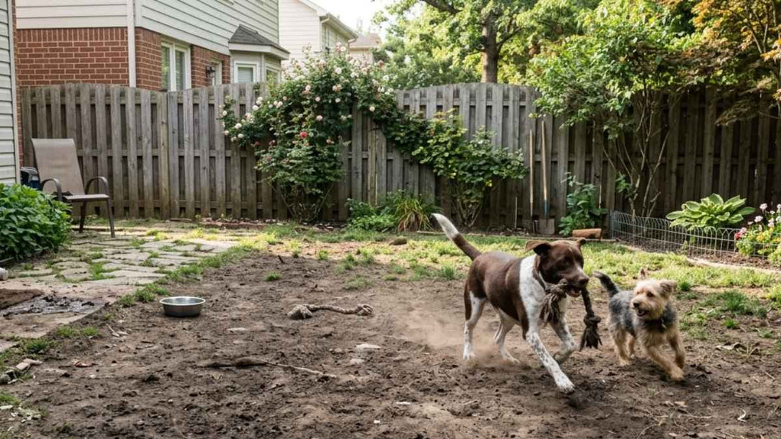 compacted soil with dogs playing
