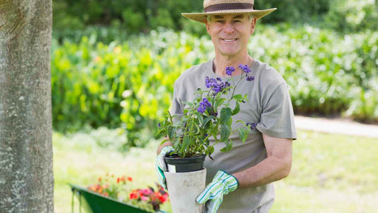 man with potted plant