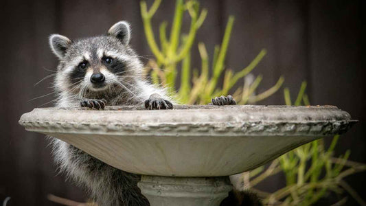raccoon at birdbath