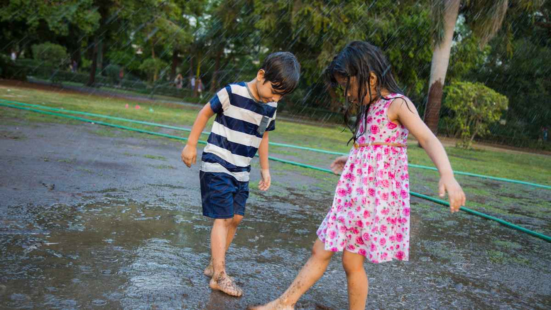 kids playing in puddles