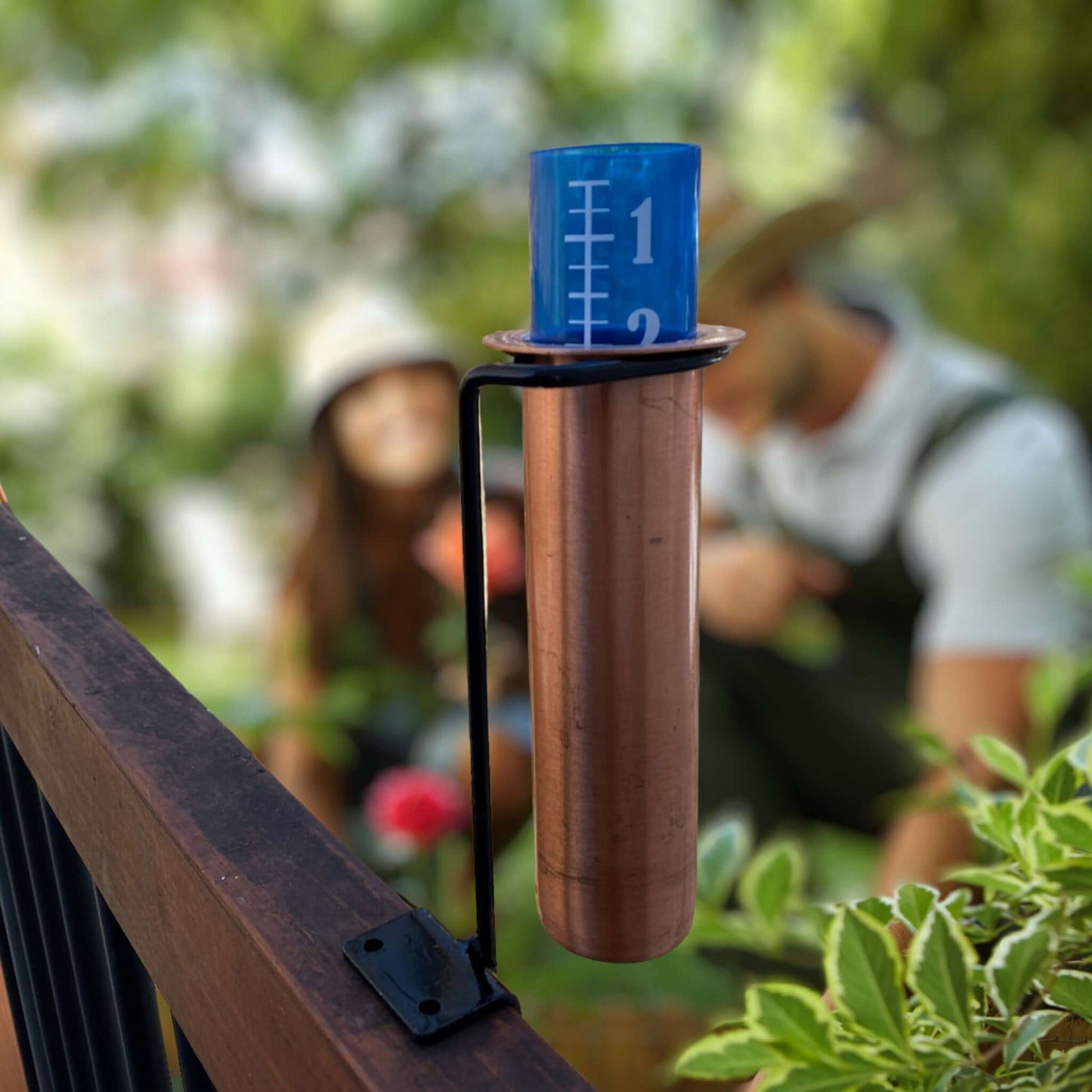 Unique Solid Copper Deck Rail Mount Rain Gauge For Gardeners