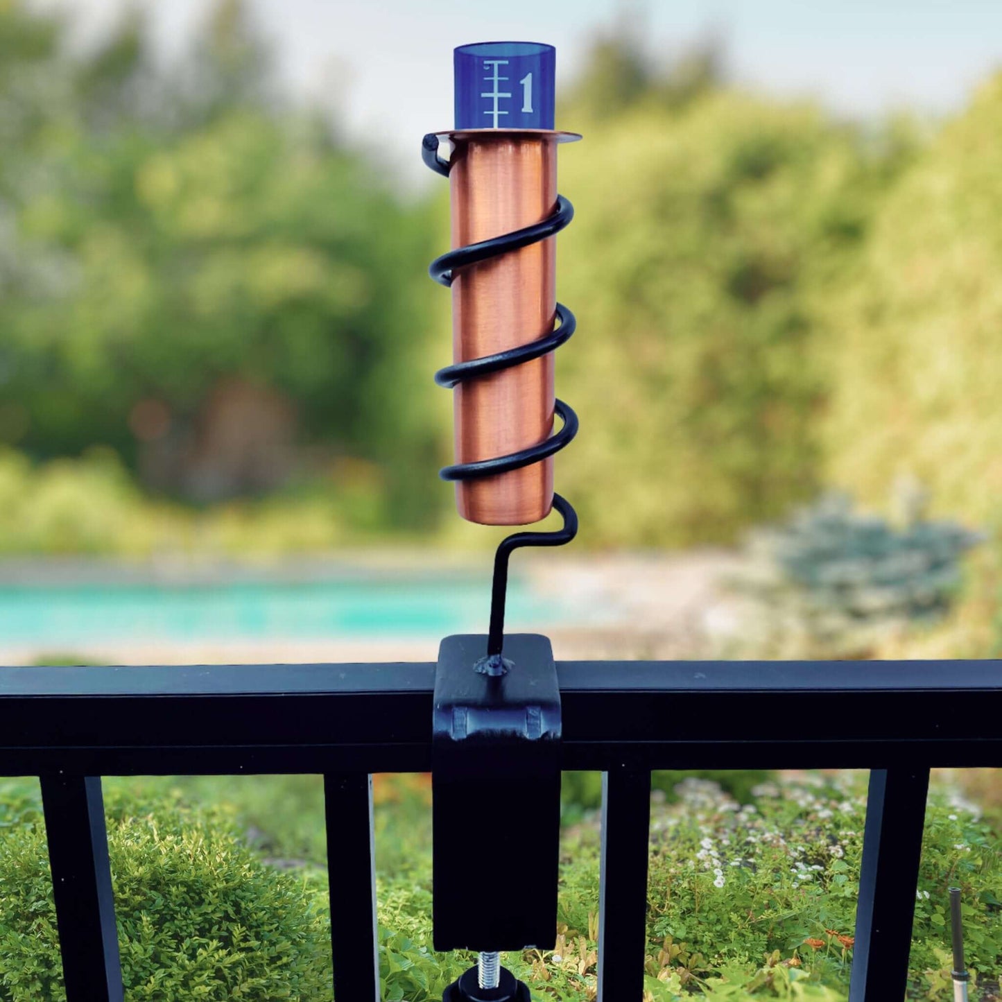 Solid Copper Deck Mount Rain Gauge Attaches To Metal Railings