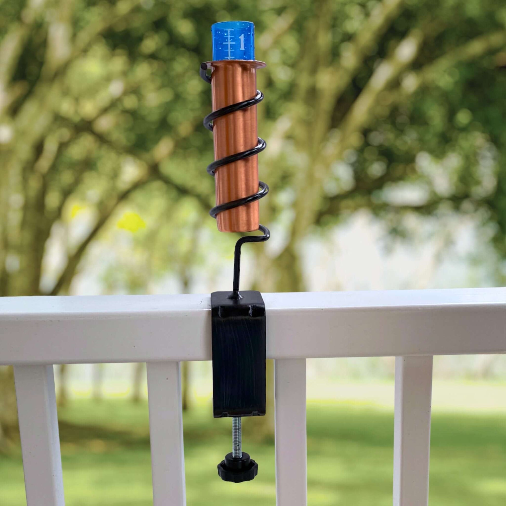 Solid Copper Deck Mount Rain Gauge In Summer 